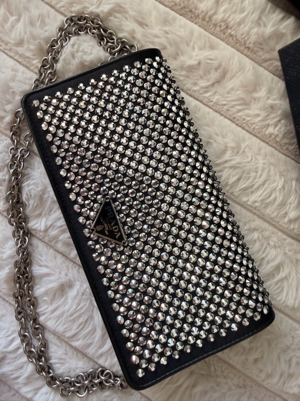 PRADA Black Satin Crystal Crossbody Clutch Bag 1DH044 - Picture 3 of 16